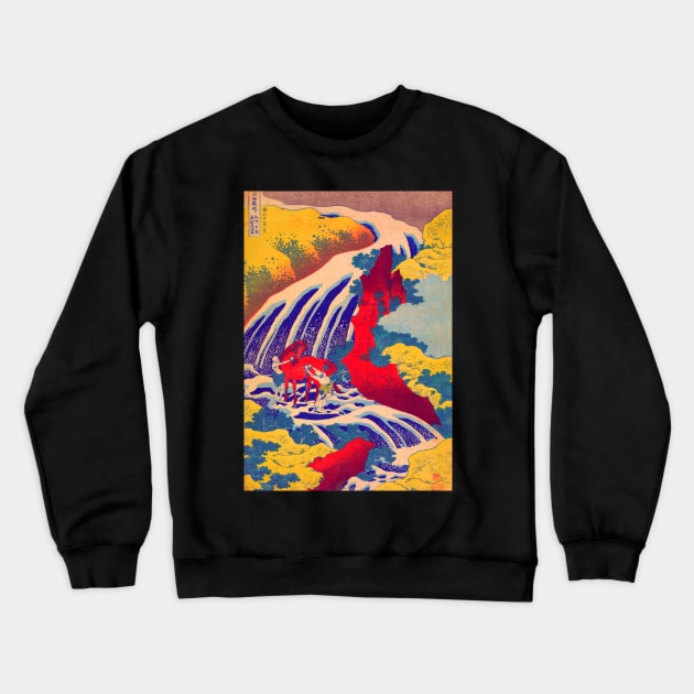 "Yoshitsune Falls, from the series Famous Waterfalls in Various Provinces" by Katsushika Hokusai (1833) TECHNICOLOR REMASTERED Crewneck Sweatshirt by FineArtMaster